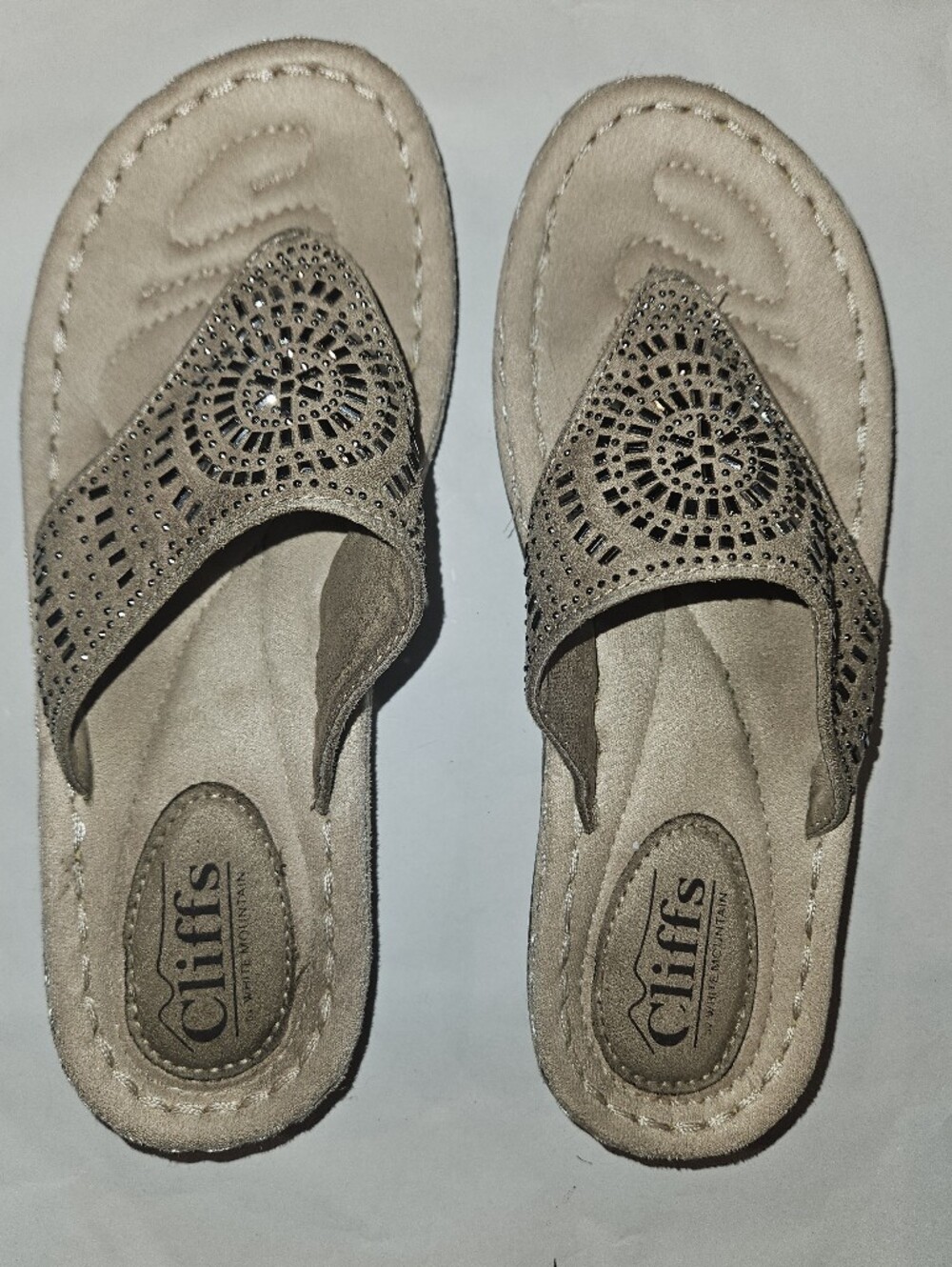 Cliffs by WHITE MOUNTAIN Taupe Laser-Cut Wedge Sandals